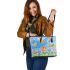 cute bee and music notes with flute Leather Tote Bag