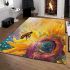 Cute bee on a sunflower area rugs carpet