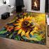 Cute bee sits on the petal of a sunflower area rugs carpet