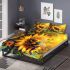 Cute bee sits on the petal of a sunflower bedding set