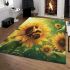 Cute bee sits on the petals of sunflowers area rugs carpet
