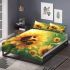 Cute bee sits on the petals of sunflowers bedding set