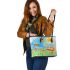 cute bees and music notes and piano with the sun Leather Tote Bag