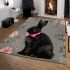 Cute black rabbit with pink collar area rugs carpet