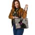 Cute black rabbit with pink collar leather tote bag