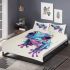 Cute blue and pink colored alien frog with big eyes bedding set