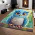 Cute blue owl with big eyes cartoon style area rugs carpet