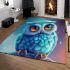 Cute blue owl with big eyes cartoon style area rugs carpet