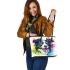 Cute border collie dog in colorful ink wash style leather tote bag