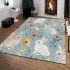 Cute bunnies and flowers on light blue area rugs carpet