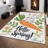 Cute bunny sitting on top of an carrot hello spring area rugs carpet