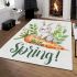 Cute bunny sitting on top of an carrot hello spring area rugs carpet