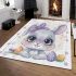 Cute bunny with big eyes and a purple bow area rugs carpet