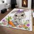 Cute bunny with big eyes and purple bow area rugs carpet