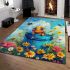 Cute cartoon baby bee sitting in a blue bucket area rugs carpet