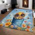 Cute cartoon baby bee sitting in a blue bucket area rugs carpet