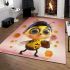 Cute cartoon bee character holding flowers and honeycomb area rugs carpet