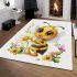 Cute cartoon bee holding flowers area rugs carpet