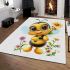 Cute cartoon bee holding flowers area rugs carpet