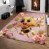 Cute cartoon bee holding flowers and a honeycomb area rugs carpet