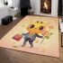 Cute cartoon bee holding flowers and a honeycomb area rugs carpet