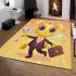 Cute cartoon bee holding flowers and a honeycomb area rugs carpet