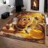 Cute cartoon bee is happily eating honey area rugs carpet