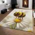 Cute cartoon bee sitting on top of a daisy flower against area rugs carpet