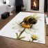 Cute cartoon bee sitting on top of a daisy flower against area rugs carpet