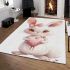 Cute cartoon bunny with a pink bow holding a heart area rugs carpet