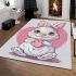 Cute cartoon bunny with a pink bow holding a heart area rugs carpet