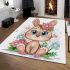 Cute cartoon bunny with big eyes and flowers area rugs carpet