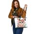 Cute cartoon bunny with big eyes and flowers leather tote bag