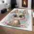 Cute cartoon bunny with big eyes and flowers area rugs carpet