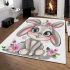 Cute cartoon bunny with big eyes and flowers area rugs carpet