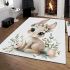 Cute cartoon bunny with big eyes sitting on the flowers area rugs carpet