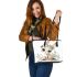 Cute cartoon bunny with big eyes sitting on the flowers leather tote bag