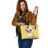 Cute cartoon chihuahua smiling leather tote bag