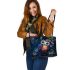 Cute cartoon colorful owl with big blue eyes leather tote bag