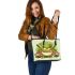 Cute cartoon frog eating ramen leaather tote bag