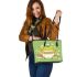 Cute cartoon frog eating ramen leaather tote bag