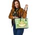 Cute cartoon frog eating ramen leaather tote bag