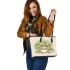 Cute cartoon frog eating ramen leaather tote bag