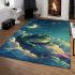 Cute cartoon frog lies on the clouds in space area rugs carpet