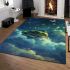 Cute cartoon frog lies on the clouds in space area rugs carpet