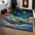 Cute cartoon frog lying on the clouds in space area rugs carpet