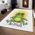 Cute cartoon frog sitting in a lawn chair with big sunglasses on area rugs carpet