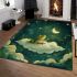 Cute cartoon frog sitting on a cloud in a starry sky area rugs carpet