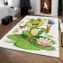 Cute cartoon frog sitting on a lily pad smiling with his legs crossed area rugs carpet