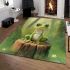 Cute cartoon frog sitting on a tree stump area rugs carpet